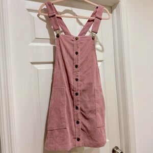 NWT KORI CORDUROY OVERALL MINI DRESS IN BLUSH, SIZE MEDIUM